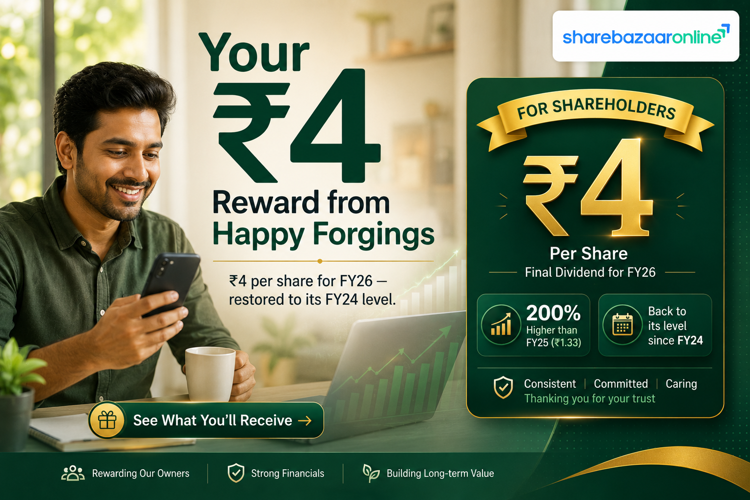 Happy Forgings ₹4 Dividend FY26 — Record Date 20 July, Yield 0.25%