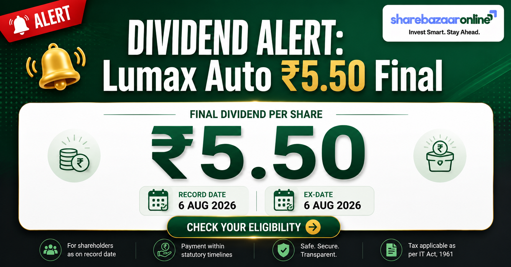 Lumax Auto Technologies Dividend 2026 — ₹5.50 (275%), Record Date & Yield